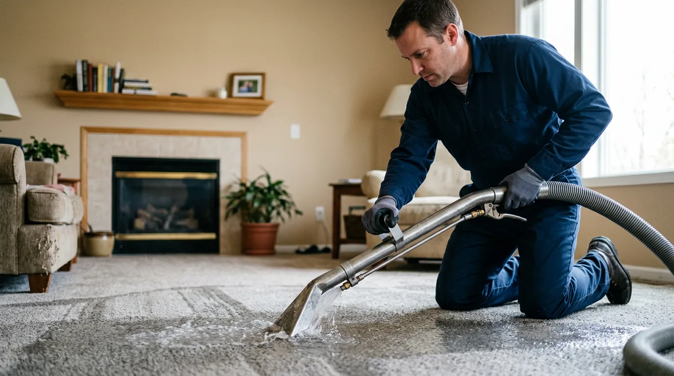 Water damage restoration technician working near Webster Groves, MO
